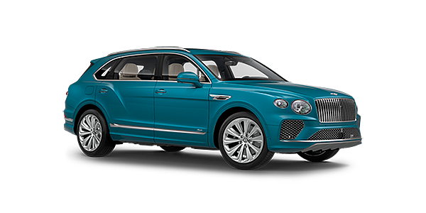 Bentley Kunming Bentley Bentayga EWB Azure front side angled view in Topaz blue coloured exterior. 